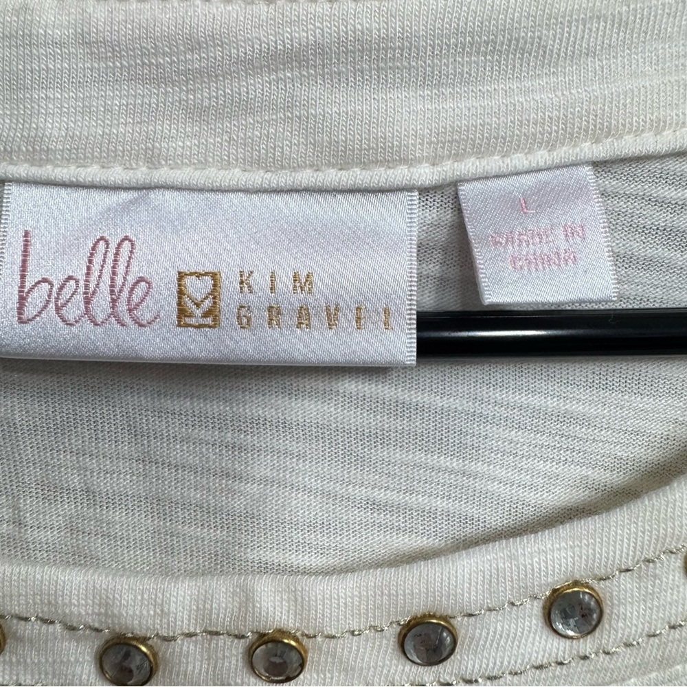 Belle Kim Gravel Embroidered Cream Tunic Top size large - Picture 2 of 5